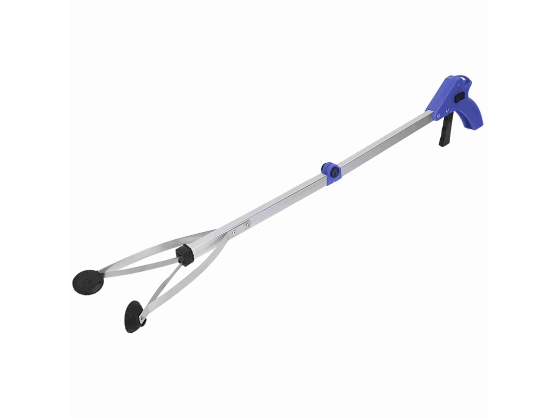 Recolector De Residuos De Jardín Plegable Con Mango Azul Y Pinzas Para Recoger Hojas Y Escombros.