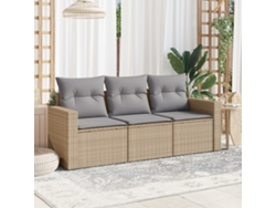 Conjunto de sofá de jardín de 3 piezas con cojines, mimbre sintético beige, Dkd Home Decor