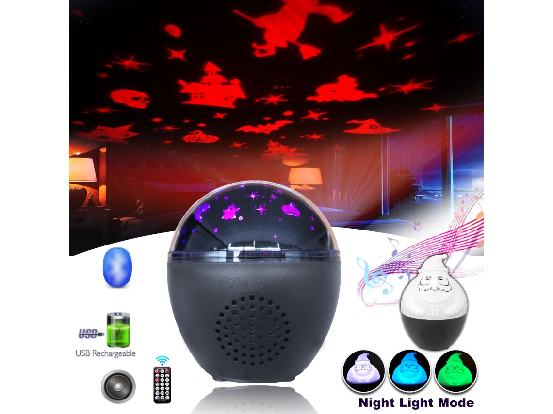 Proyector De Luz Portátil Con Control Remoto Ir, Audio Bt, Decoración Navideña Y De Halloween Para Niños.