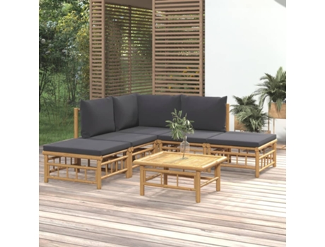 MAISON EXCLUSIVE Set de muebles de jardín 6 piezas bambú con cojines gris oscuro