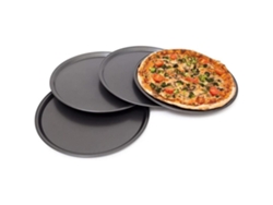 Pratos Redondos para Pizza 4 Pratos para Torta de Pizza Flambada Diâmetro 33 cm Antiaderente Levado Ao Forno em Aço Carbono Cinza A85