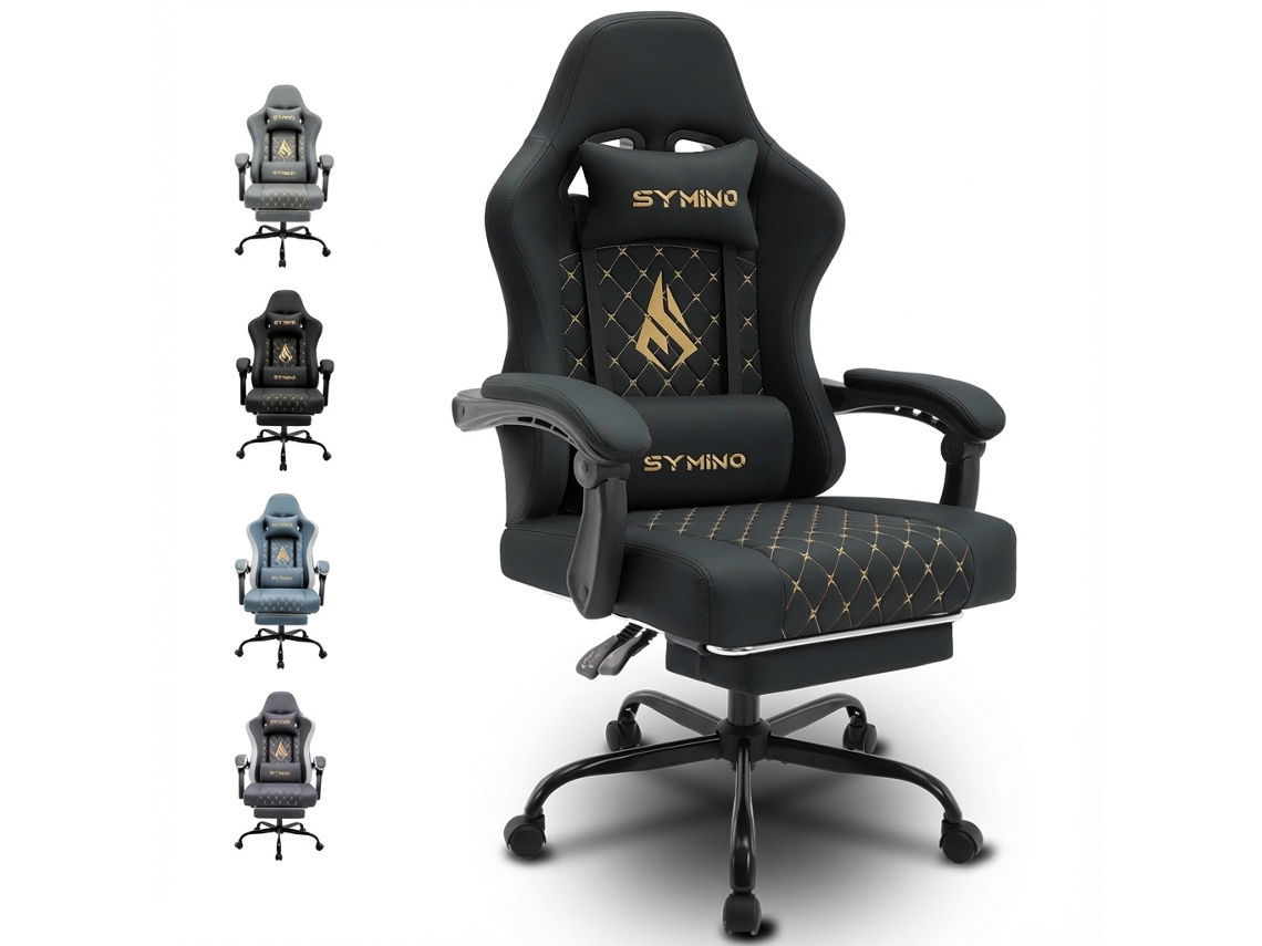 Cadeira Gaming Ergonómica Symino Em Pele Pu Race Style - Confortável E Ajustável, Preta