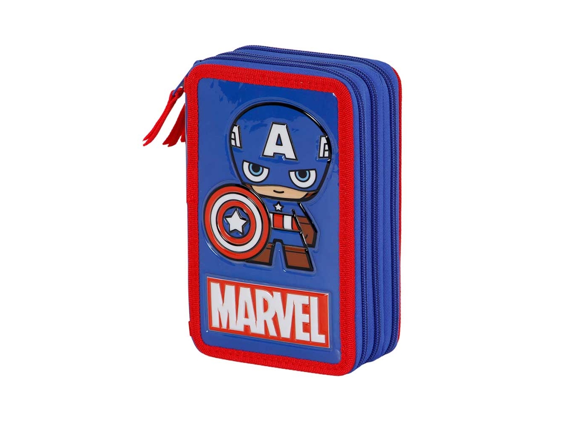 Marvel Capitán América Glory Estuche Plumier Completo Triple, Azul KARACTERMANIA