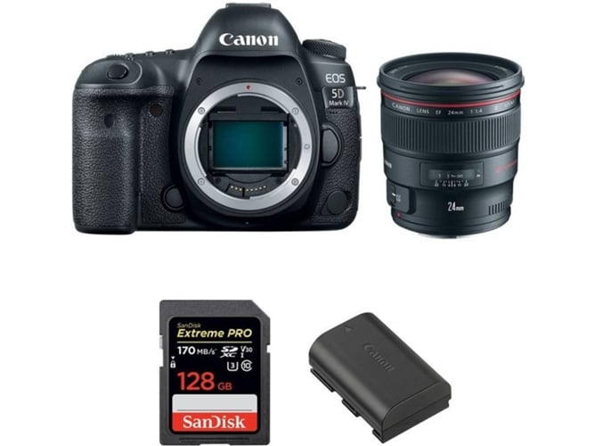 Kit Cámara Reflex CANON EOS 5D Mark IV + EF 24mm f/1.4L II USM + SanDisk 128 GB + Batería (Full-Frame)