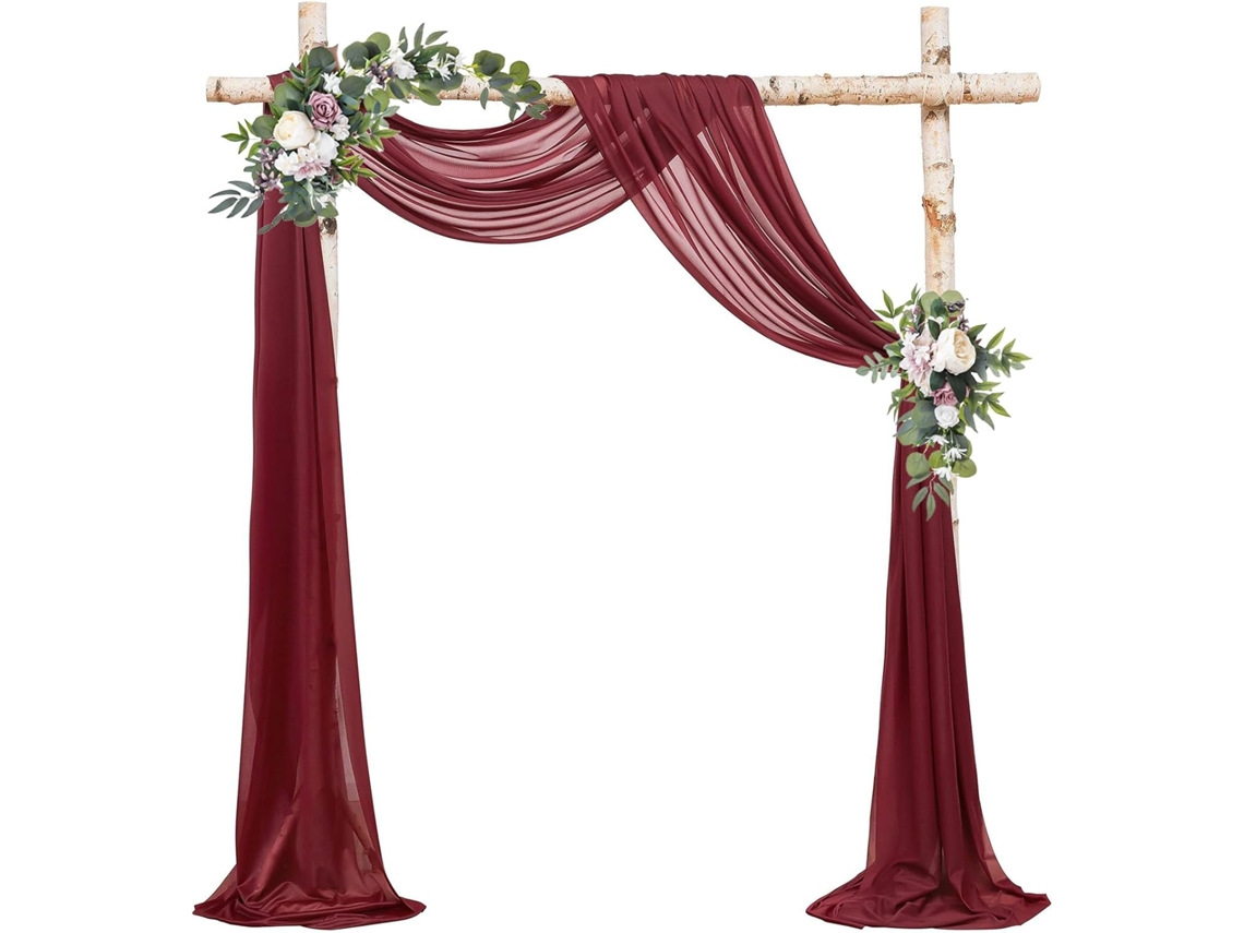Cortina De Gasa - Decoración Colgante Para Bodas - Decoración De Arcos - Decoración Ceremonial - 75 Cm X 600 Cm - Rojo Vino