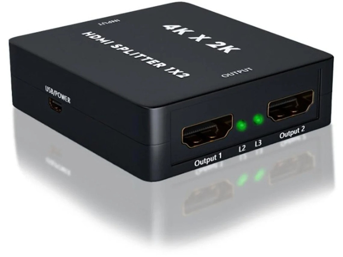 Divisor HDMI 4K 1x2, 1 entrada, 2 salidas, Distribuidor HDMI de 2 vías, Amplificador, Versión 1.4, Compatible con 3D HDCP, Negro, Bestvite