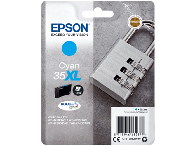Cartucho de tinta original EPSON 35XL, Candado 20,3 ml , Cian, XL, C13T35924010, T3592