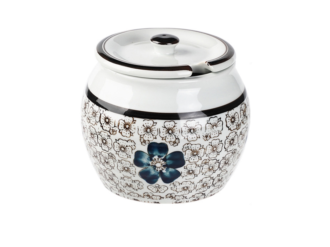 Tarro De Condimentos Cerámico 600ml Tarro Almacenamiento Airtight Para Café Té Sal Cereales Azul
