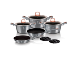 Batería Cocina Inducción 10 Piezas, Antiadherente Mármol Sin Pfoa, Aluminio, Cazuelas Sartenes Berlinger Haus Moonlight Gris