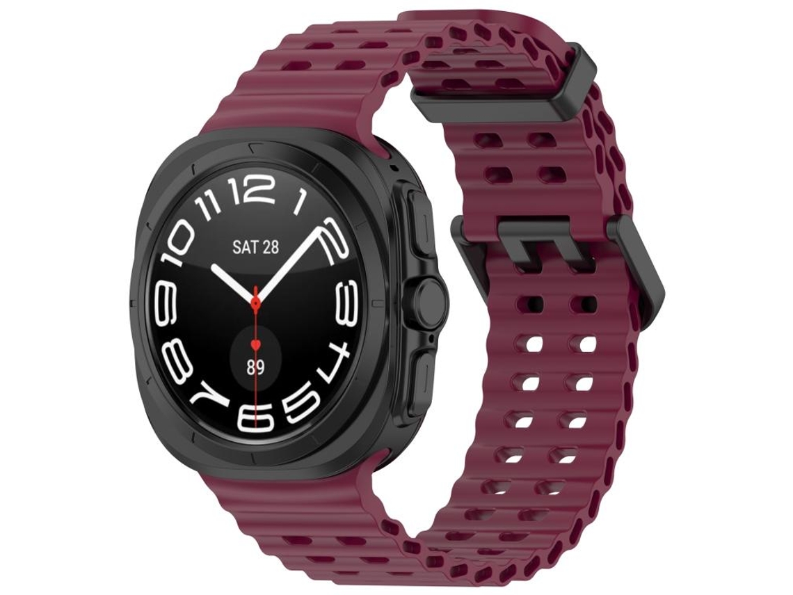 Pulsera de silicona con diseño de agujeros oceánicos para Samsung Galaxy Watch Ultra - Doble cierre y agujeros (47 mm) - Rojo vino