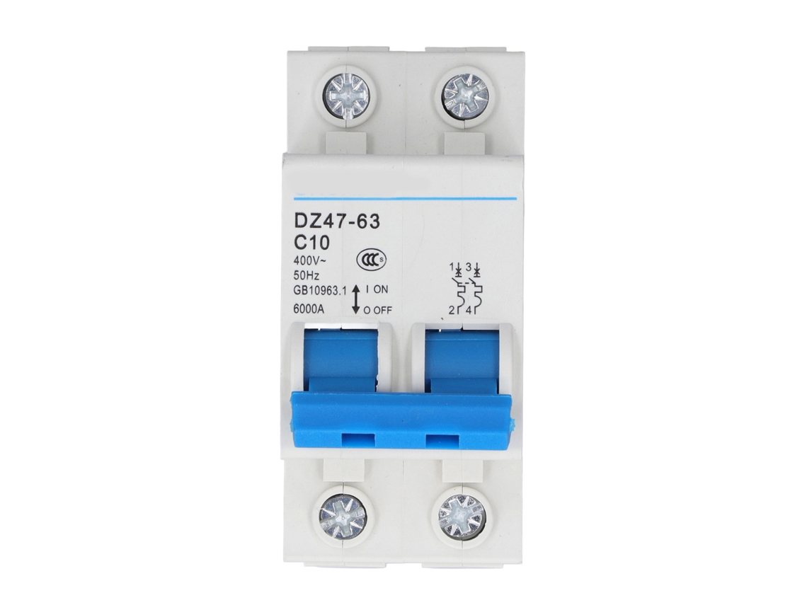 Disyuntor miniatura Veloriskku 2p para riel DIN 400V 10A con protección contra sobrecarga Dz47-63 C10