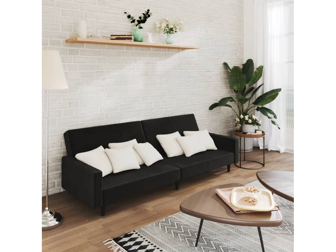 Sofá Cama De 2 Plazas Terciopelo Negro