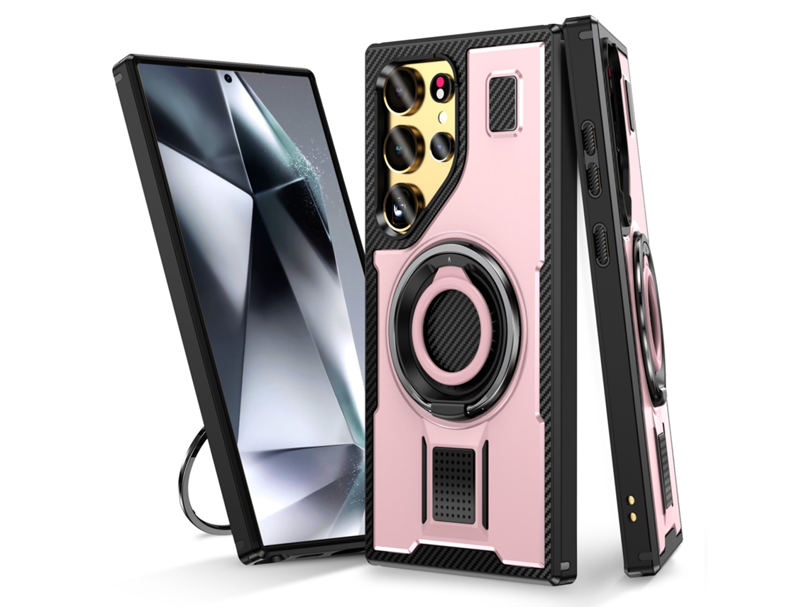 Capa Giratório para Samsung Galaxy S24 Ultra  Metal Anti-Choque Rosa