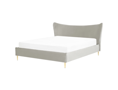 Cama de matrimonio BELIANI Chaleix terciopelo gris 188x212x109