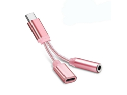 Adaptador Usb-c A Aux De 3,5 Mm Con Divisor De Carga 2 En 1 Yvan Rose Gold Para Teléfonos Móviles Sin Conector De Audio.