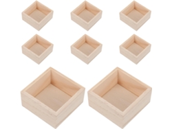 Juego De 8 Cajas De Almacenamiento Cuadradas De Madera Natural De 8x8x4 Cm, Estilo Rústico.