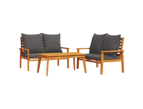 Conjunto 3 de muebles para jardín VIDAXL con cojines madera acacia