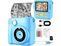 Mini cámara digital Yizhood, tarjeta de 32 g, video 1080p, papel de impresión, impresión instantánea, azul