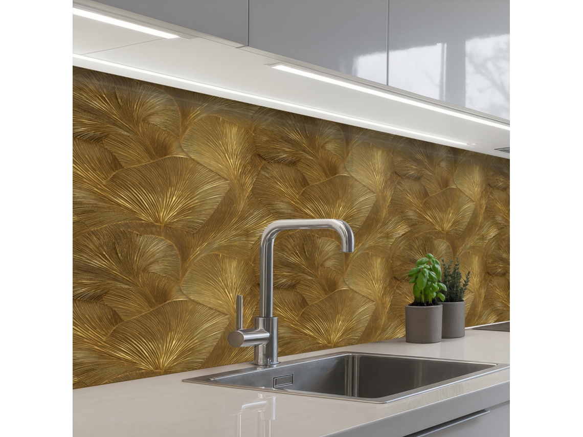 Paneles de revestimiento de cocina orgánicos - Líneas - Dorado 150x60 cm