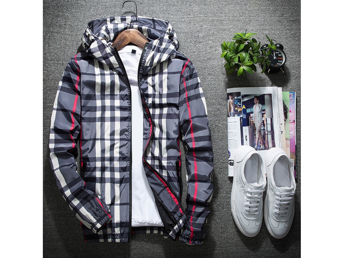 Chaqueta De Cuadros Para Hombre Con Capucha, Cremallera, Mangas Largas, Acolchada, Cálida, Informal, Gris, Talla Xl