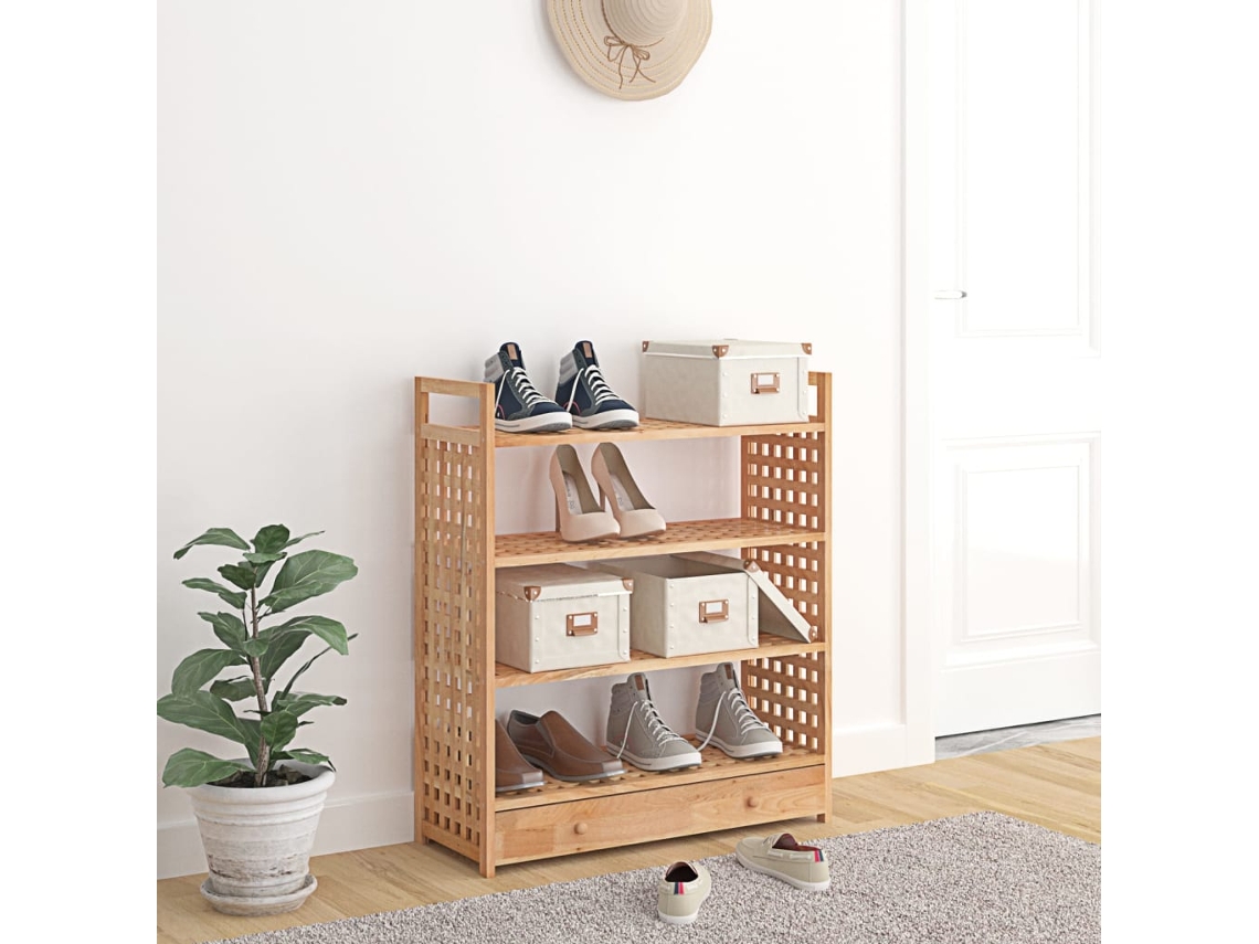 Zapatero Organizador con Cajón 70X27X81 Cm Madera de Nogal Maciza