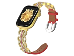 Correa para Apple Watch de 42/41/40/38 mm - Híbrida: Acero inoxidable con diamantes y cuero genuino.