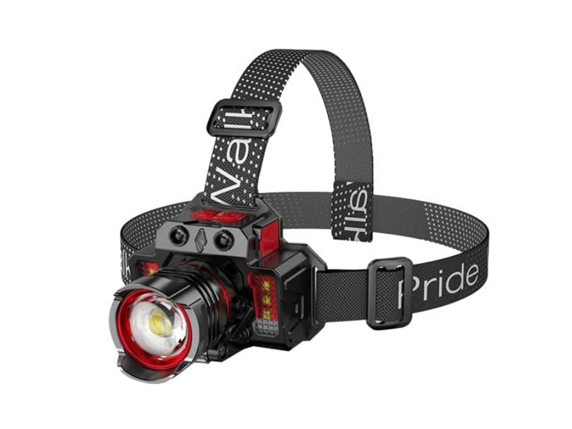 Linterna LED de inducción con zoom de largo alcance para pesca nocturna, lámpara de minero para exteriores Yizhood (negra)