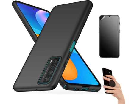 Kit Carcasa Y Protector Huawei P Smart 2021 Ultimatte Turtleshell Rígido Y Popsocket Negro