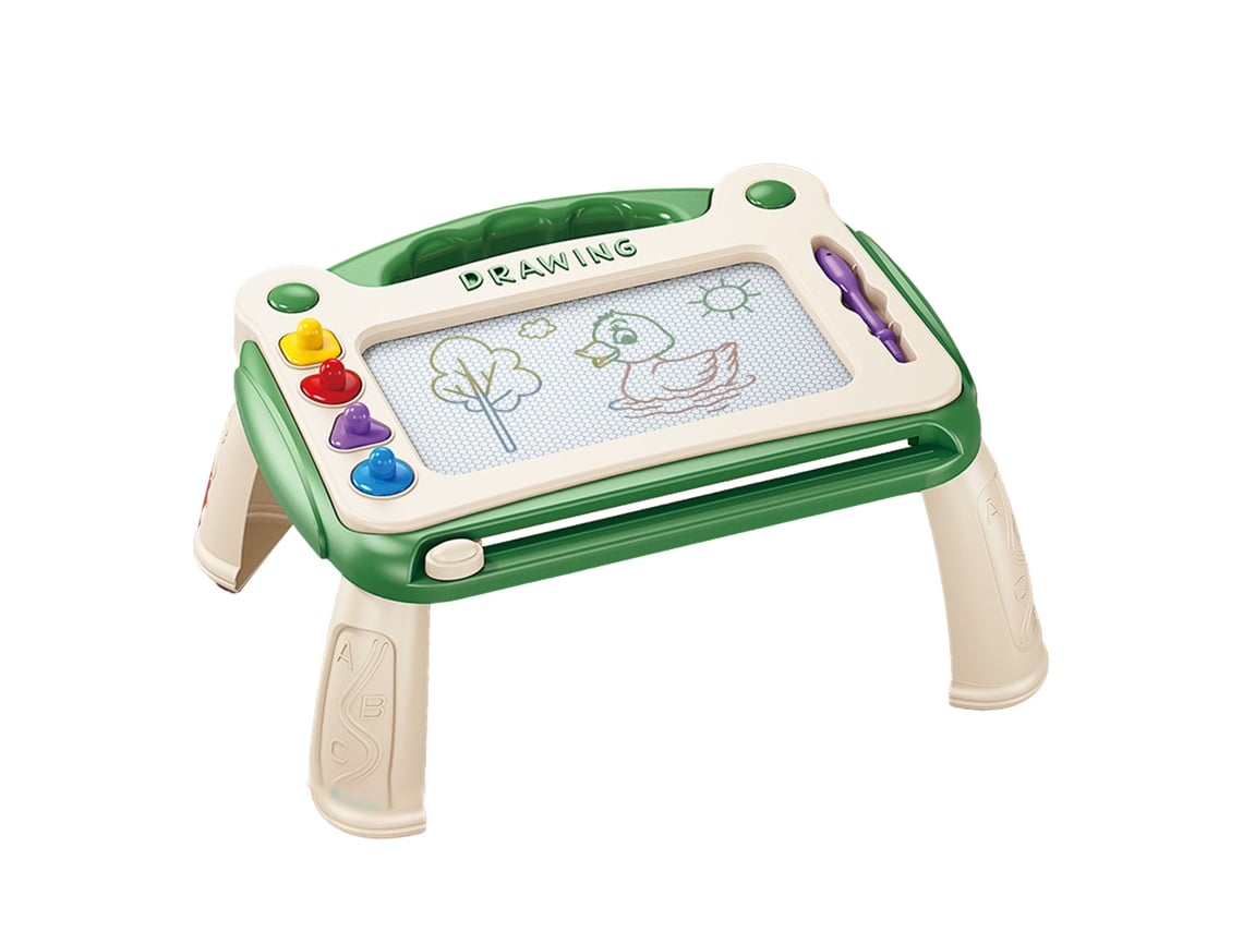 Quadro branco magnético Rebe com apagador, educativo, para desenvolvimento de habilidades, com 4 carimbos para meninos e meninas, verde.