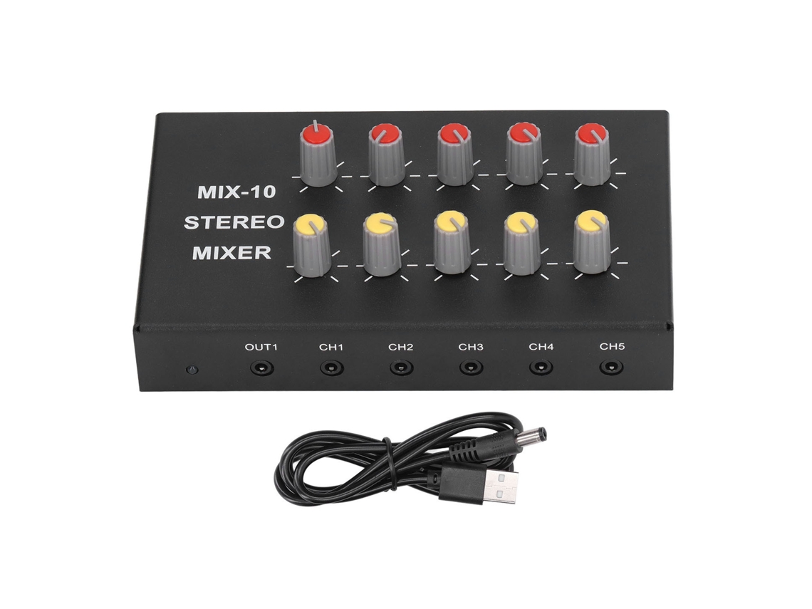 Mezclador Estéreo De 10 Canales Con 10 Entradas Y 2 Salidas Con Conector De 3,5 Mm, Amplificador De Audio Dc5-12v