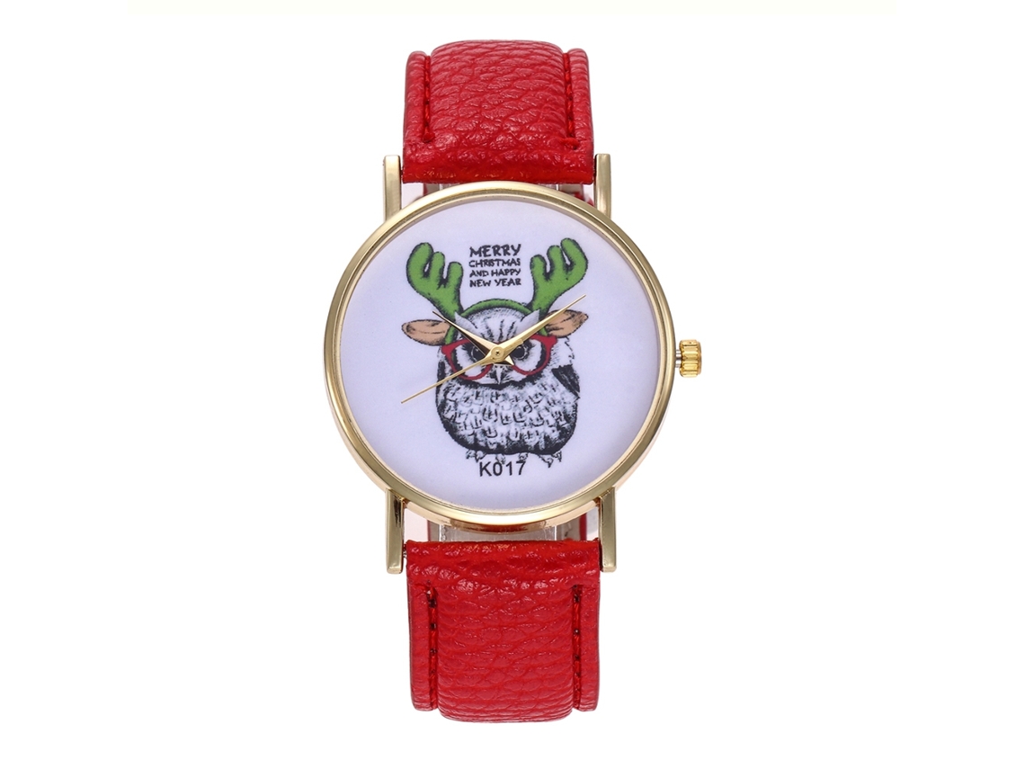 Reloj De Pulsera De Cuarzo Para Hombre Con Correa De Cuero Roja Con Estampado Animal.