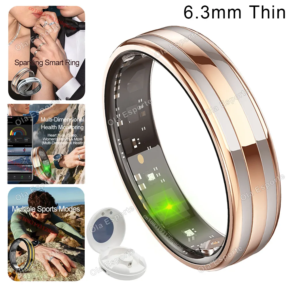 (oro Rosa, Estuche De Carga, Talla 11) Anillo Inteligente Con Monitorización De La Temperatura Corporal, La Frecuencia Cardíaca Y El Sueño.