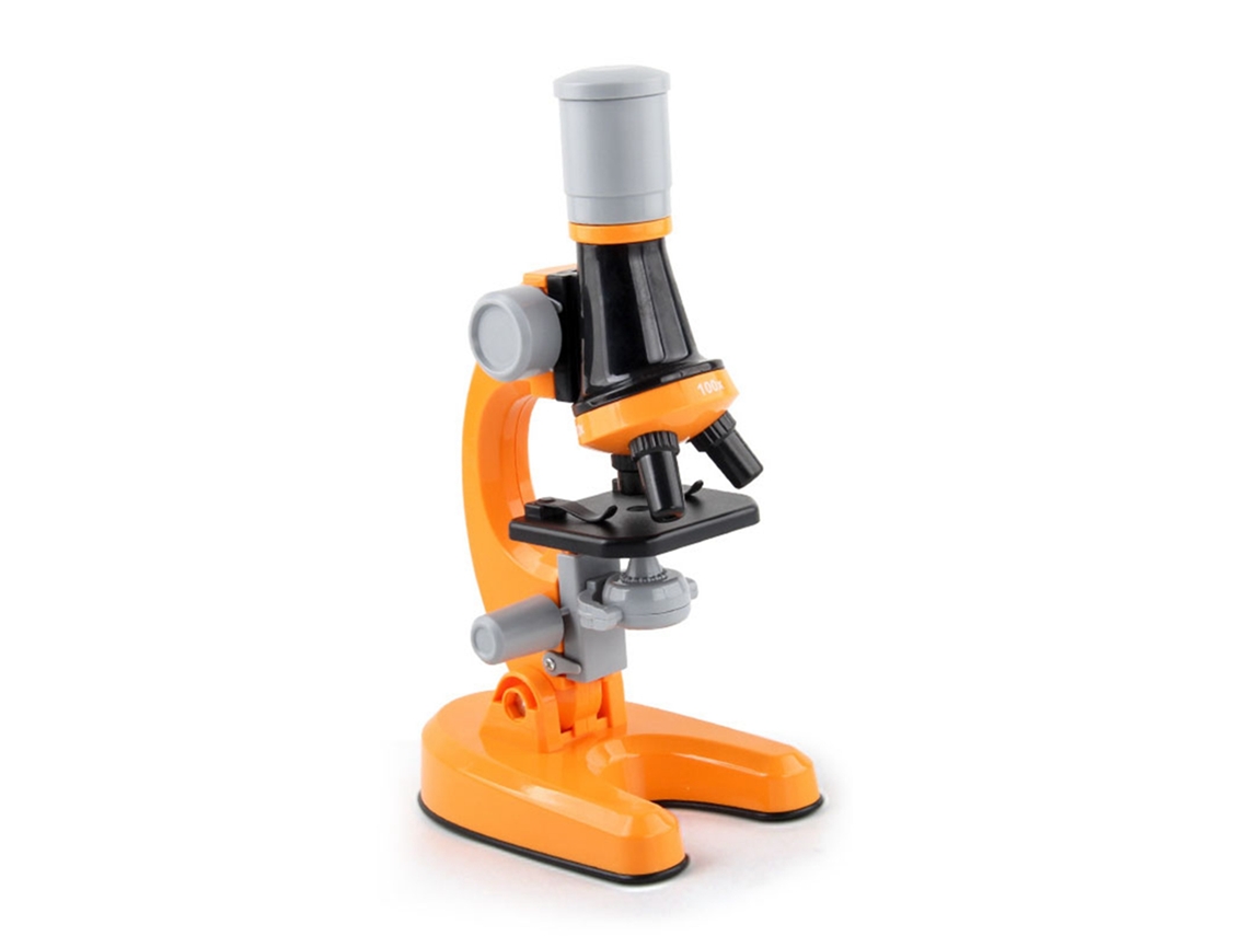 Set De Microscopio Para Niños 100x 400x 1200x Con Luz Led Ajustable Juguete Educativo Científico Naranja