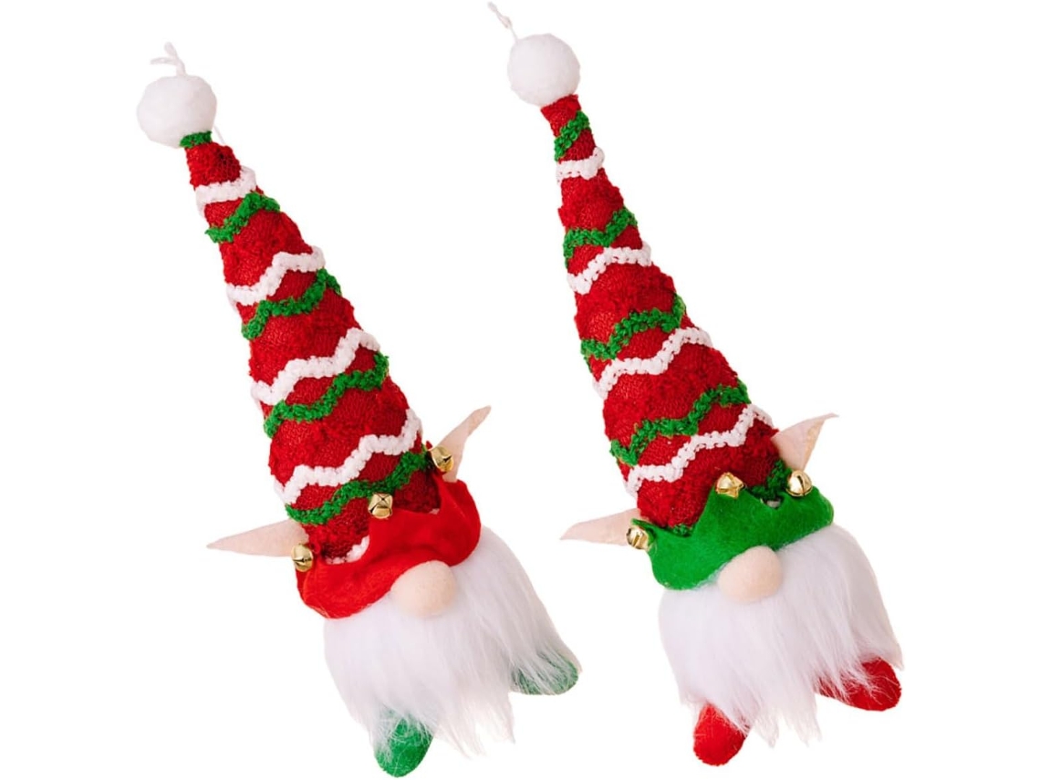 Adorno de gnomo navideño para colgar con luz LED, 2 piezas, rojo y verde, decoración para árbol de Navidad.