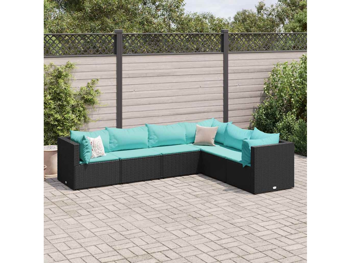Conjunto de jardín DKD Home Decor de 6 piezas con cojines de mimbre negros