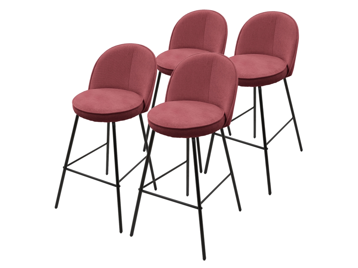 4x Taburetes De Bar Ml-design Rojos 75cm Con Tapizado De Tela Y Estructura Metálica