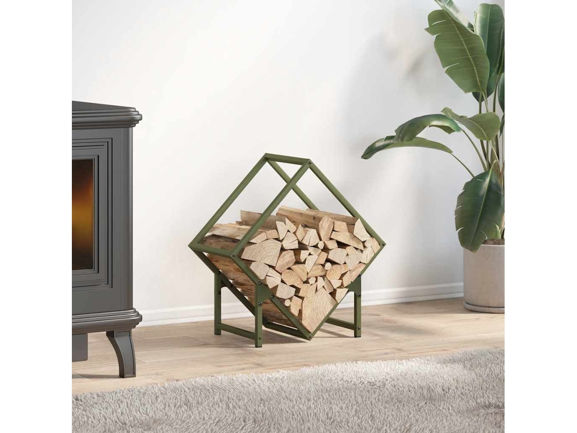 Estante para leña | Leñero de acero laminado en frío verde oliva Wsd747035 Lovely Home