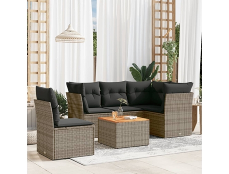 Conjunto 6 de muebles de jardín VIDAXL y cojines ratán sintético gris
