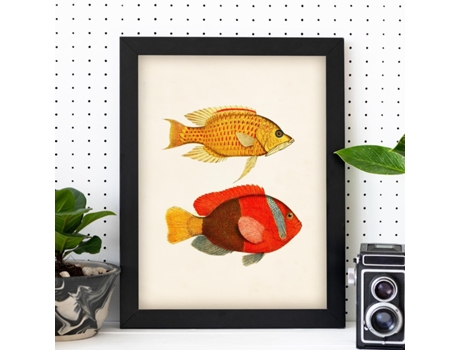 Póster NACNIC de Dos Peces Amarillo, Naranja y Rojo en , Fondo Papel Vintage.