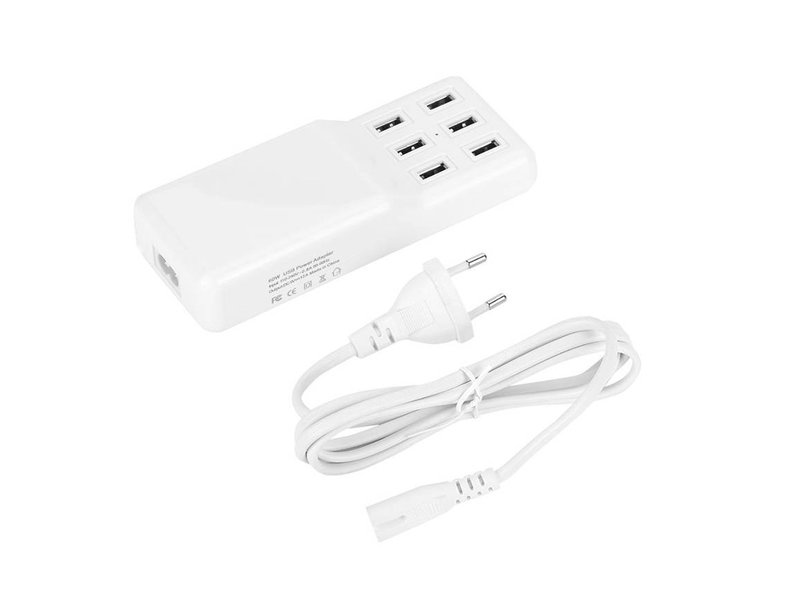 Cargador Inteligente Usb 60w 5v 12a Con 6 Puertos, Cargador Mural Viajero Rápido Usb Con Enchufe Eu