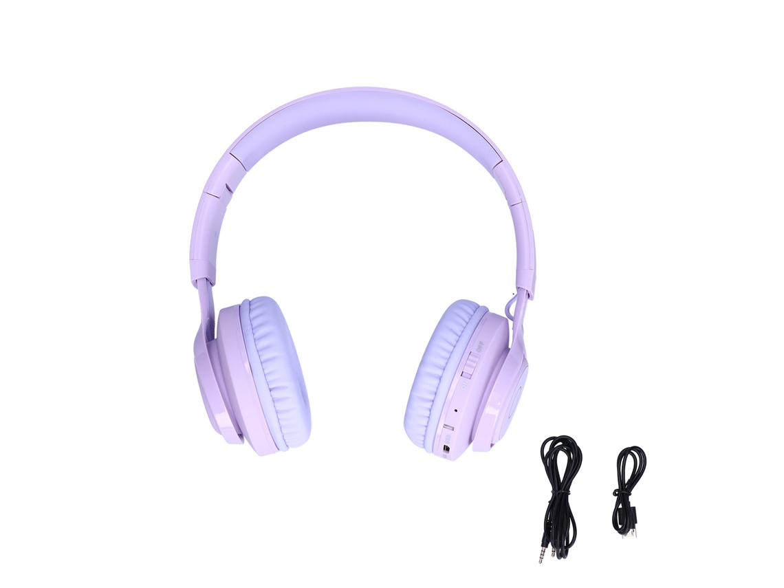 Auriculares Bluetooth Bt06c Para Niños Con Luces Led, Estéreo, Plegables, Color Morado.