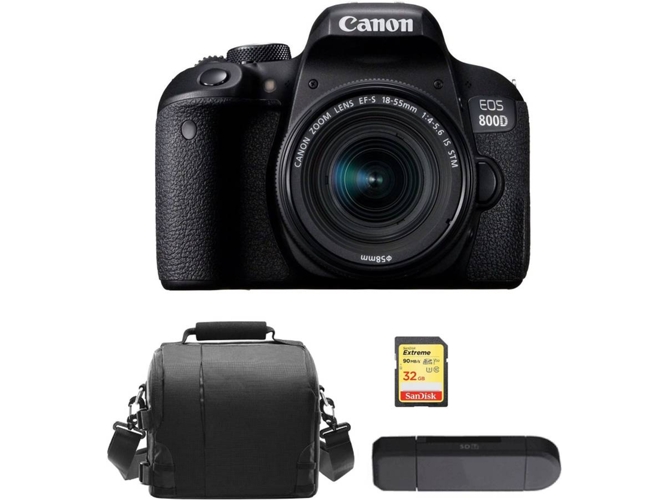 Kit Cámara Réflex CANON EOS 800D EF-S 18-55mm F4-5.6 IS STM + 32GB SD+ Lector tarjetas