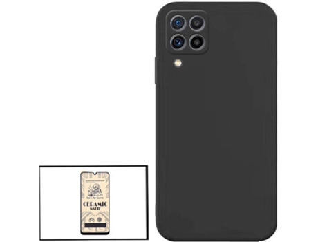 Kit Cristal Templado CeramicGlass Full Cover y Funda Silicona Samsung Galaxy M22 PHONECARE Negro
