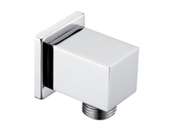 Elegante codo de latón macizo para instalación en pared, válvula de retención incluida para una instalación sin complicaciones.