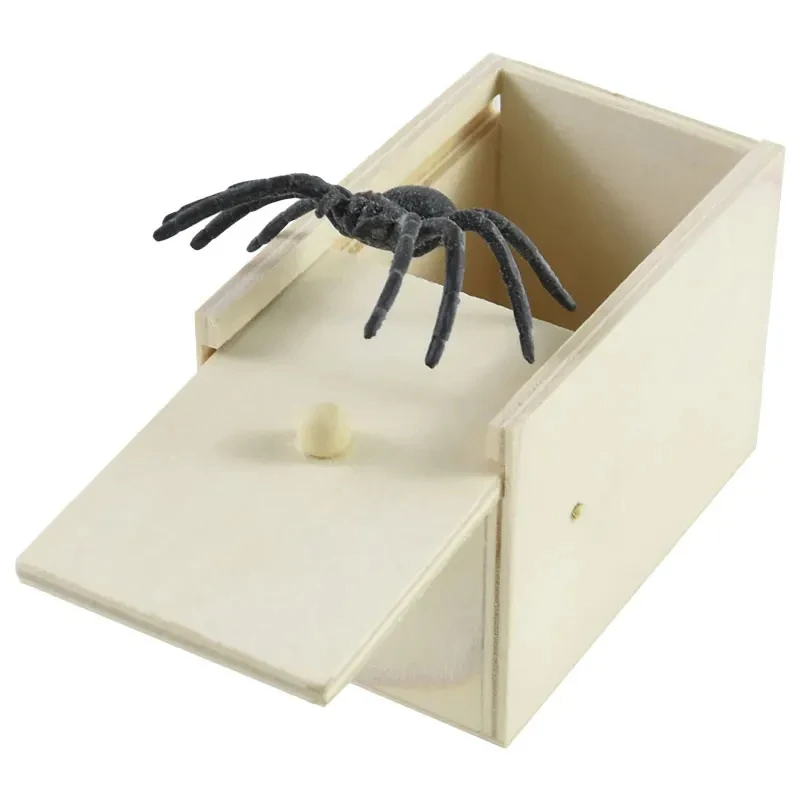 Caja de madera con forma de araña simulada, juguete de Halloween, accesorios de terror Viewleaf