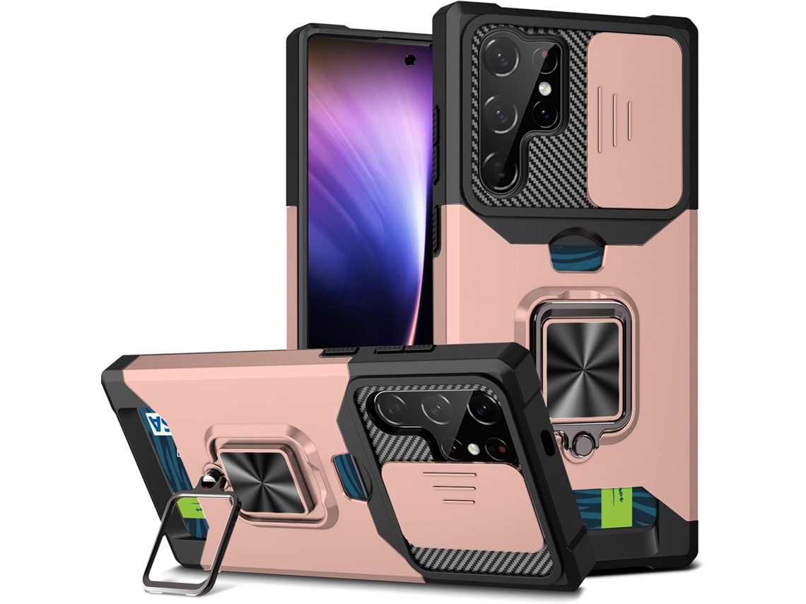 Funda para Samsung Note 20 con cierre RFID, ranura para tarjetas, protección para cámara y soporte para anillo, color oro rosa. Viewleaf