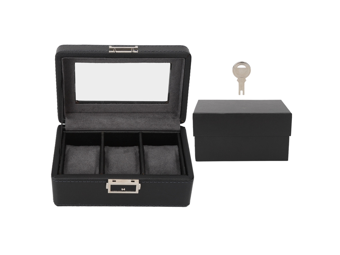 Estuche de exhibición de relojes de cuero sintético de 3 compartimentos para almacenamiento
