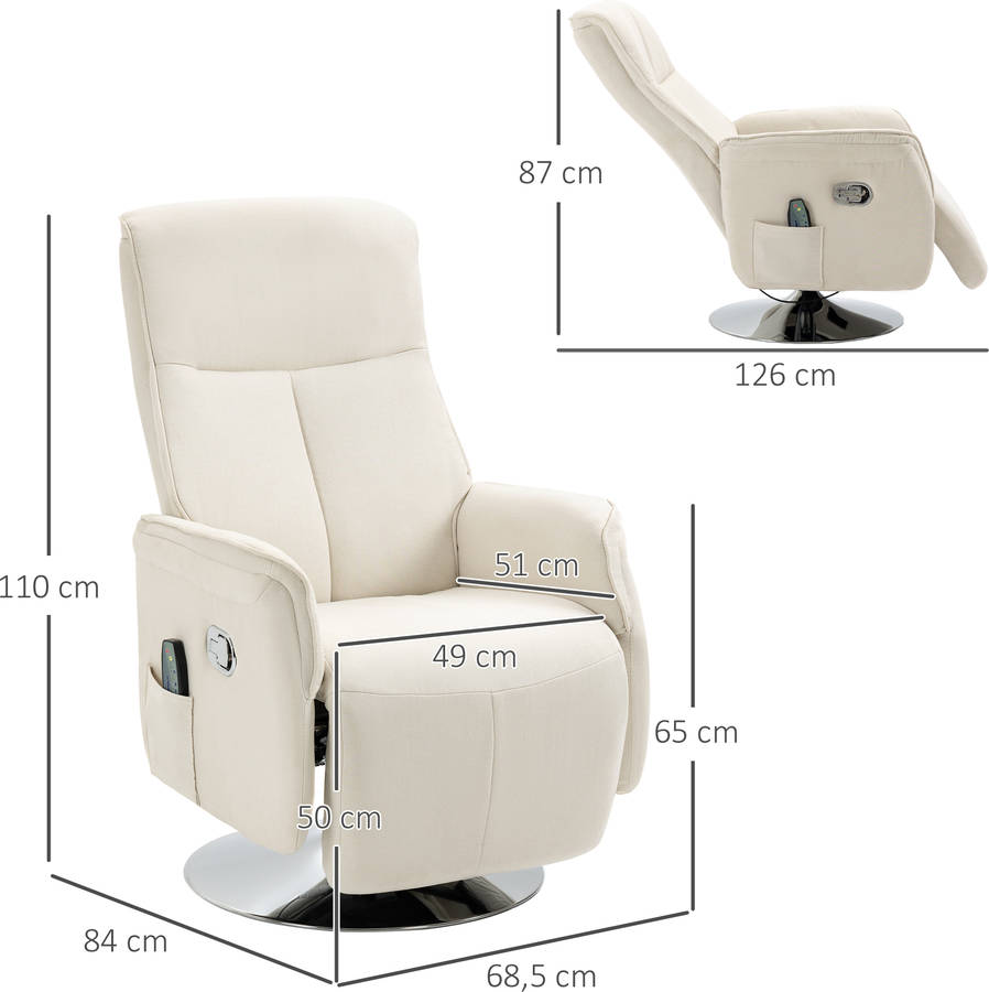 De Masaje Reclinable mando homcom relax giratorio hasta 135° control remoto 10 zonas 685x84x110 cm 685x84x110cm crema 700161v90cw 68.5x84x110