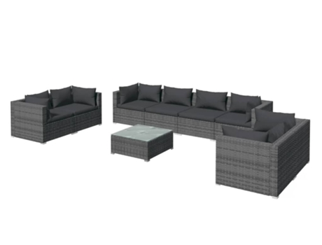 Conjunto 9 de muebles de jardín VIDAXL y cojines ratán sintético gris
