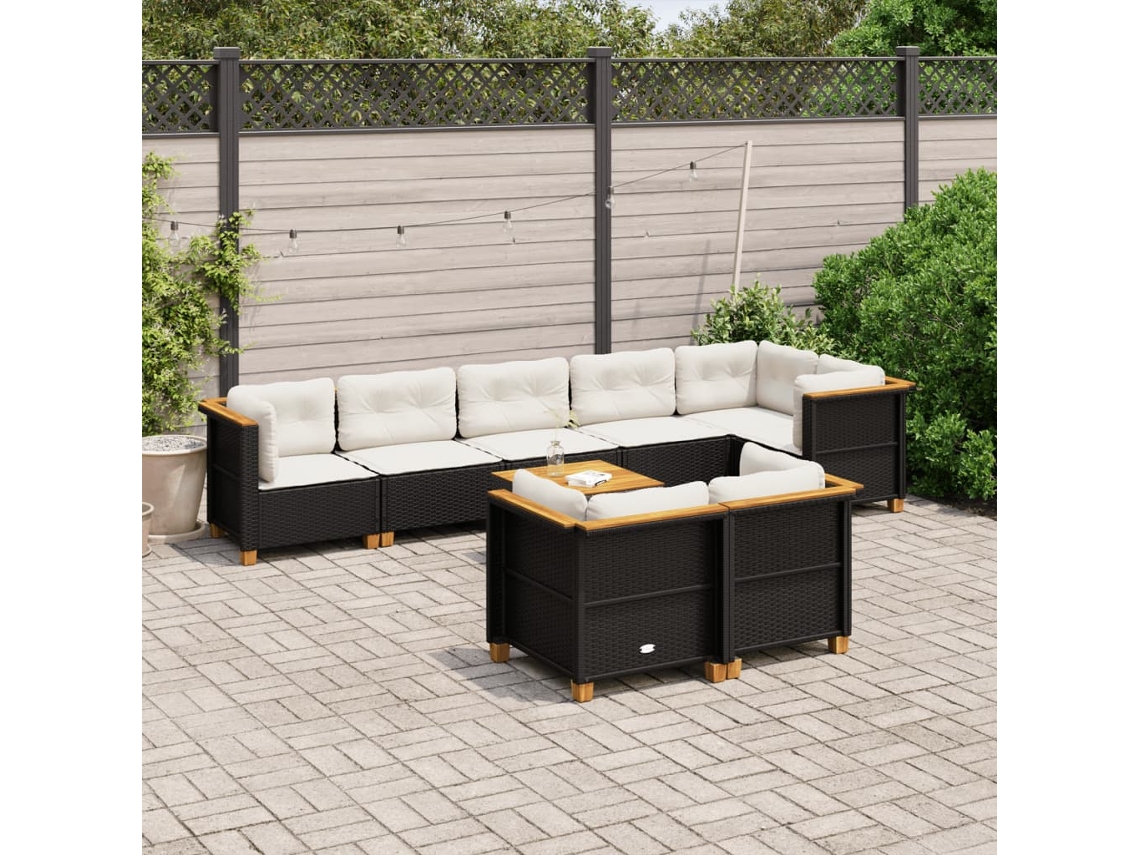 Conjunto de sofás de jardín de 9 piezas DKD Home Decor con cojines de mimbre negros
